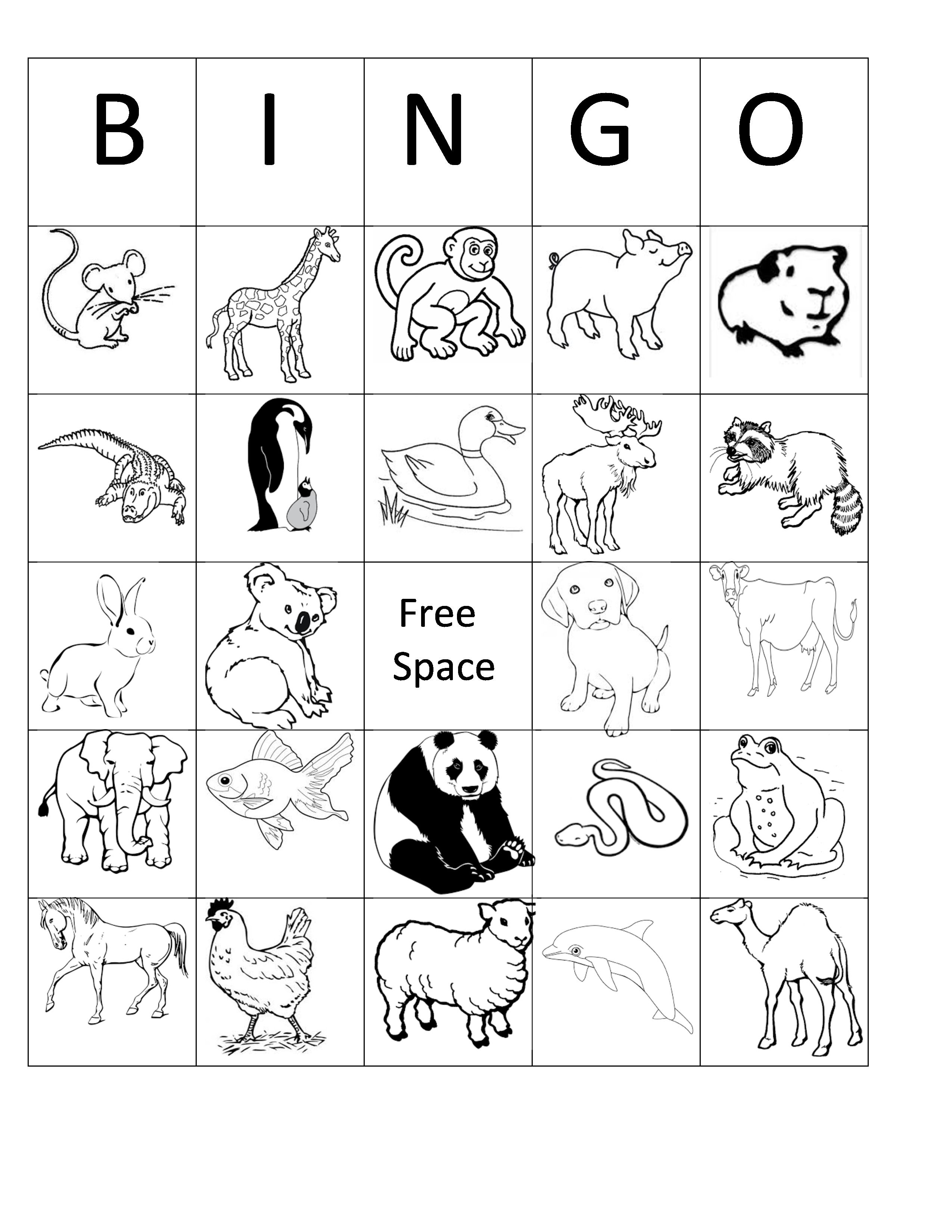 Animal Bingo Free Printable Black And White